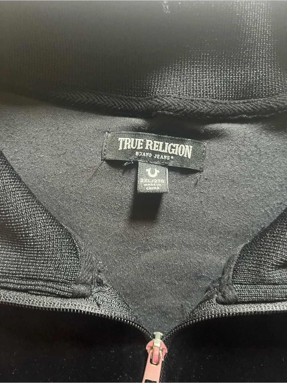 True Religion Black Velour Track Bomber with Red and White Trim